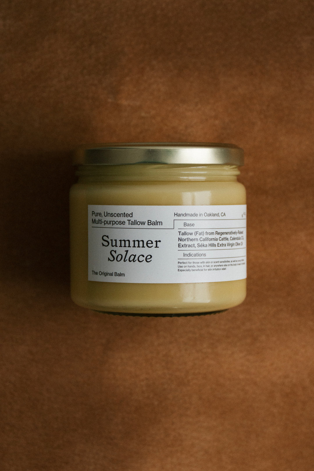 Summer Solace Tallow - Pure Unscented – Family Size Tallow Balm | 11.5 oz Bulk in Clear Glass - Tallow Balm