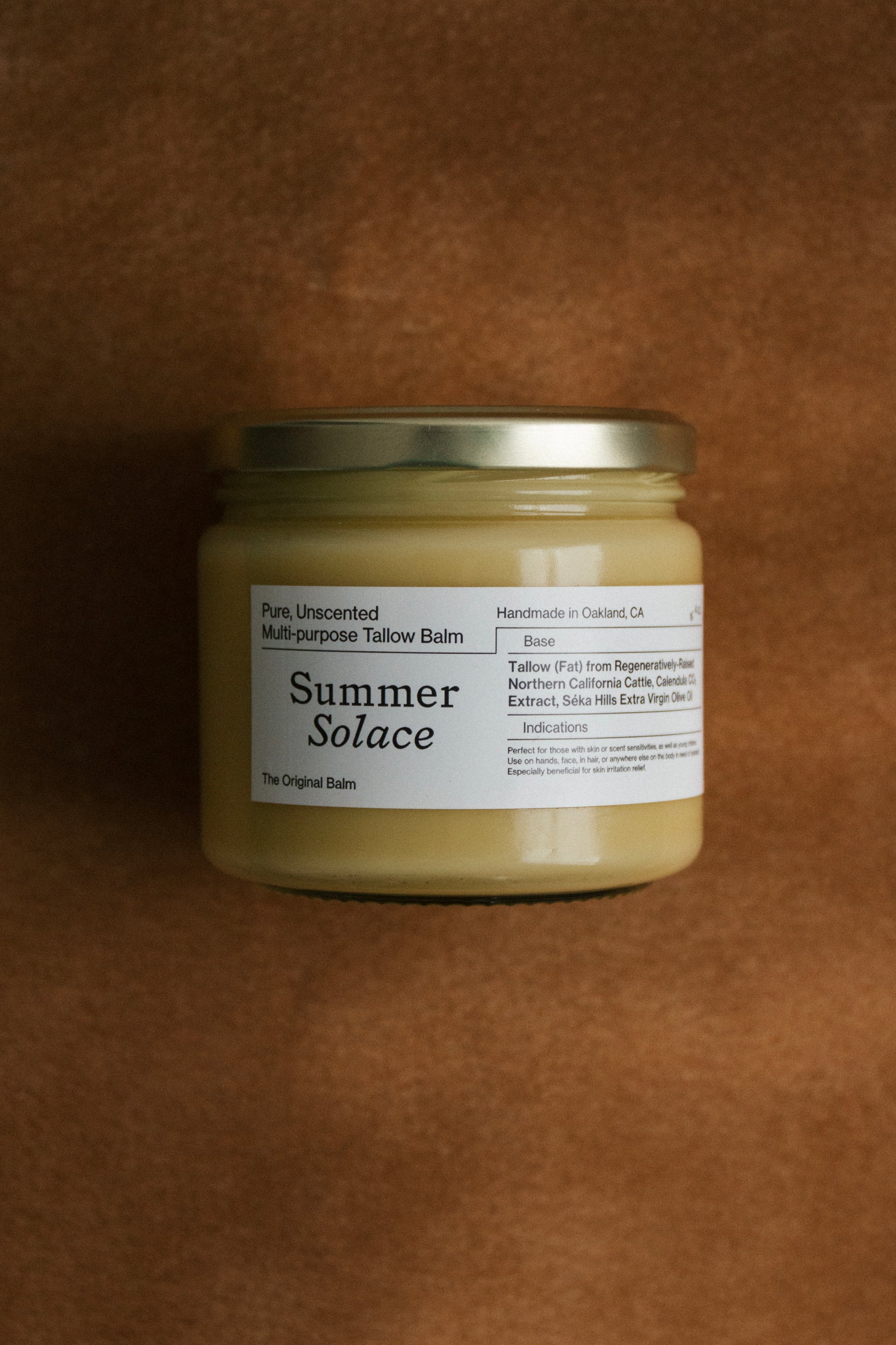 Summer Solace Tallow - Pure Unscented – Family Size Tallow Balm | 11.5 oz Bulk in Clear Glass - Tallow Balm
