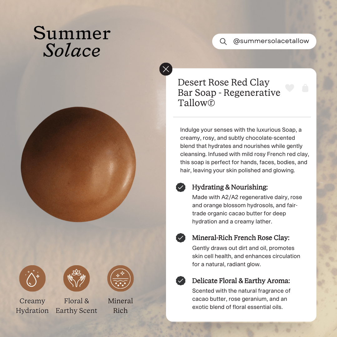 Summer Solace Tallow - Desert Rose – Red Clay Sphere Soap | Floral & Cacao Butter Infusion - Tallow Soap