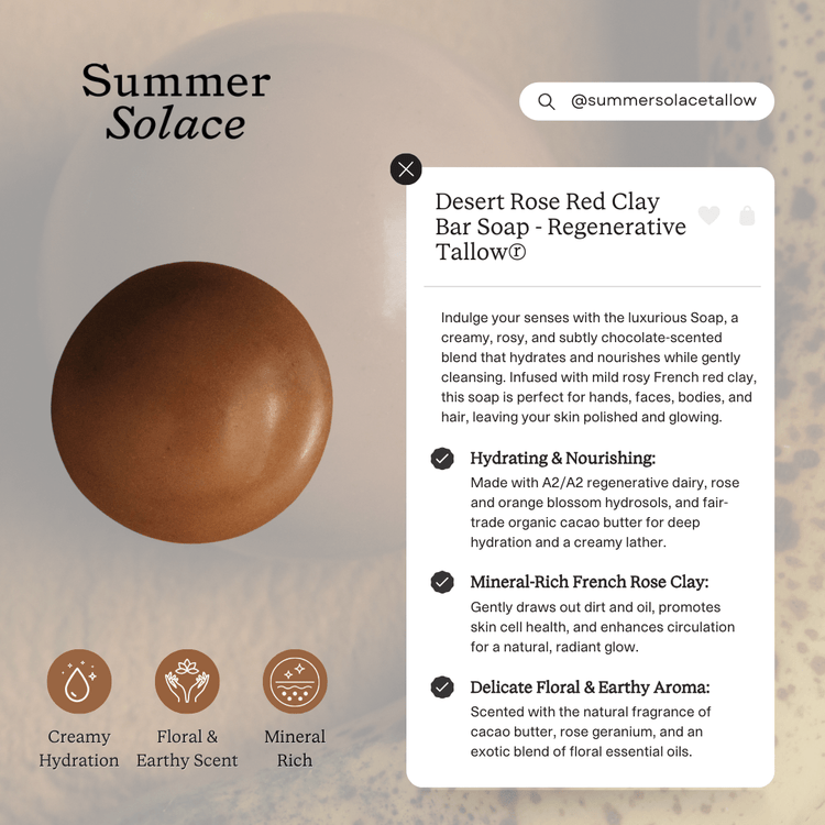 Summer Solace Tallow - Desert Rose – Red Clay Sphere Soap | Floral & Cacao Butter Infusion - Tallow Soap