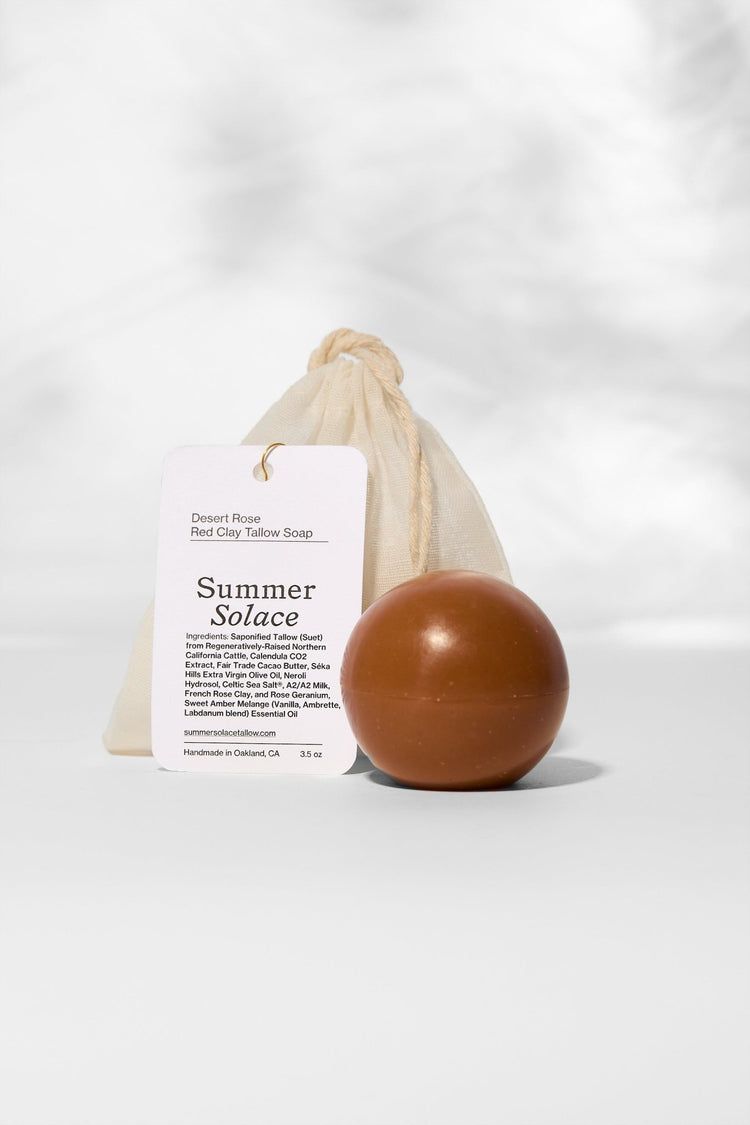 Summer Solace Tallow - Desert Rose – Red Clay Sphere Soap | Floral & Cacao Butter Infusion - Tallow Soap