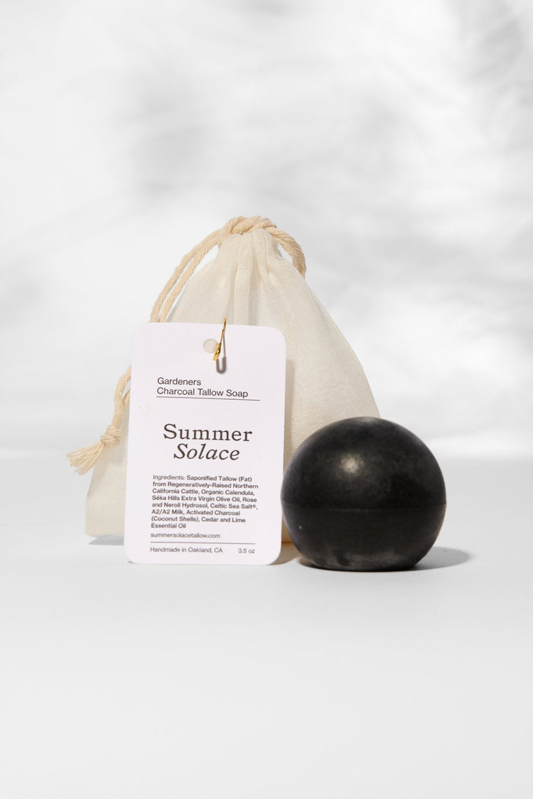 Summer Solace Tallow - Gardener’s Sphere Soap – Activated Charcoal with Cedar & Lime - Tallow Soap