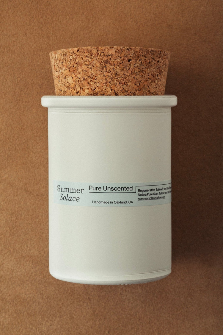 Summer Solace Tallow - Pure Unscented: Regenerative Suet Tallow and Beeswax Candle 6 oz - Tallow Candle