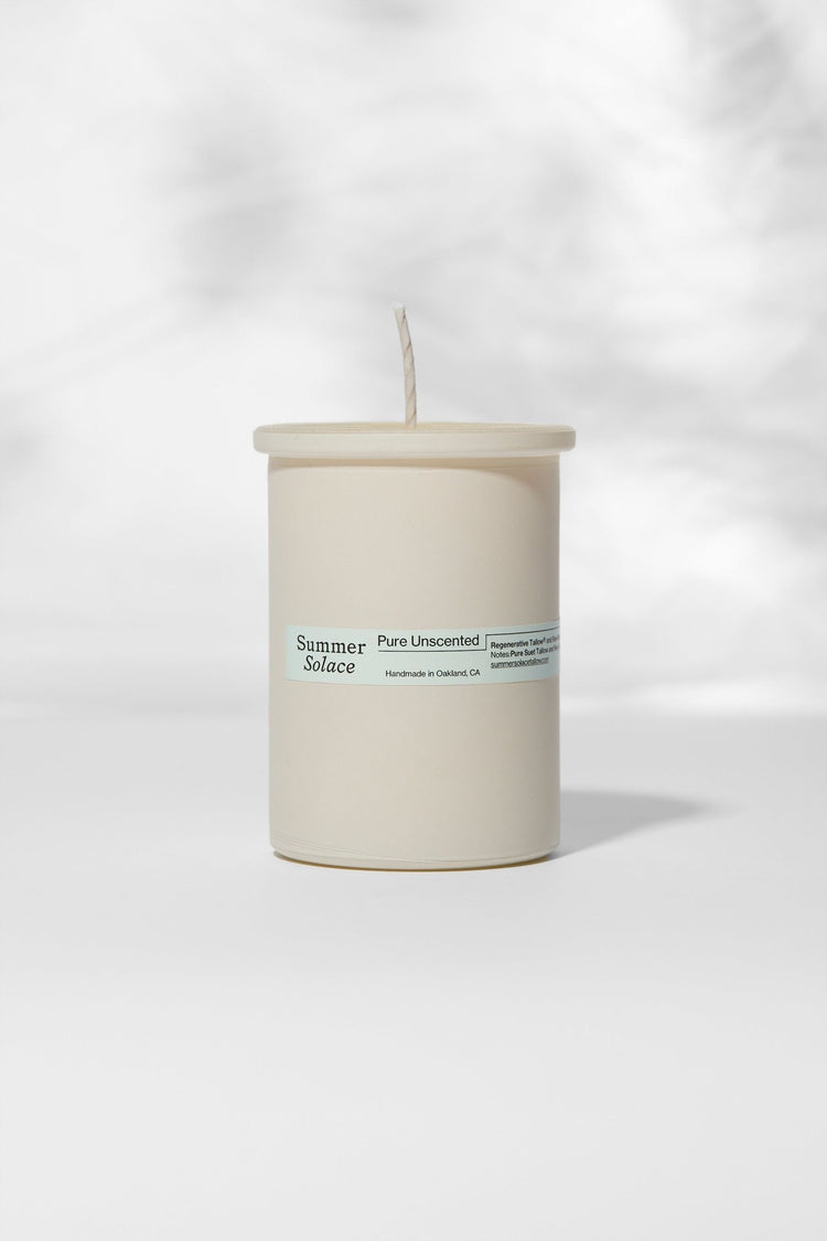 Summer Solace Tallow - Pure Unscented Tallow Candle – Regenerative Suet & Beeswax | 6 oz - Tallow Candle