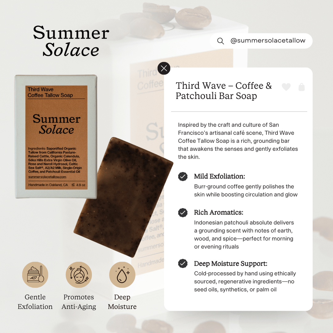 Summer Solace Tallow - Third Wave – Coffee & Patchouli Bar Soap - Tallow Soap
