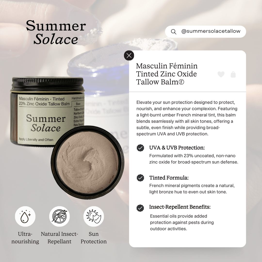 Summer Solace Tallow - Zinc Oxide Tallow Balm - Tinted (60mL) 23% - SPF