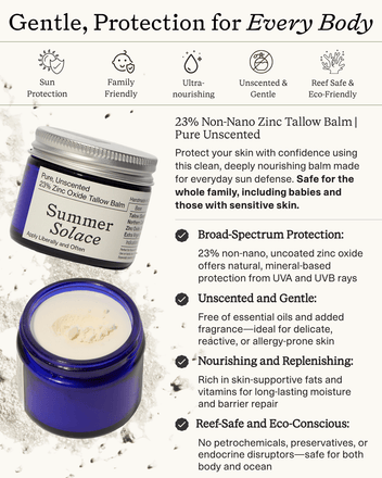 Summer Solace Tallow - 23% Non - Nano Zinc Tallow Balm | Pure Unscented - SPF