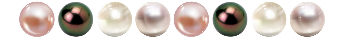 Collection of pearls in various colors on a white background