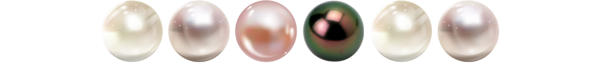 Collection of pearls in various colors on a white background