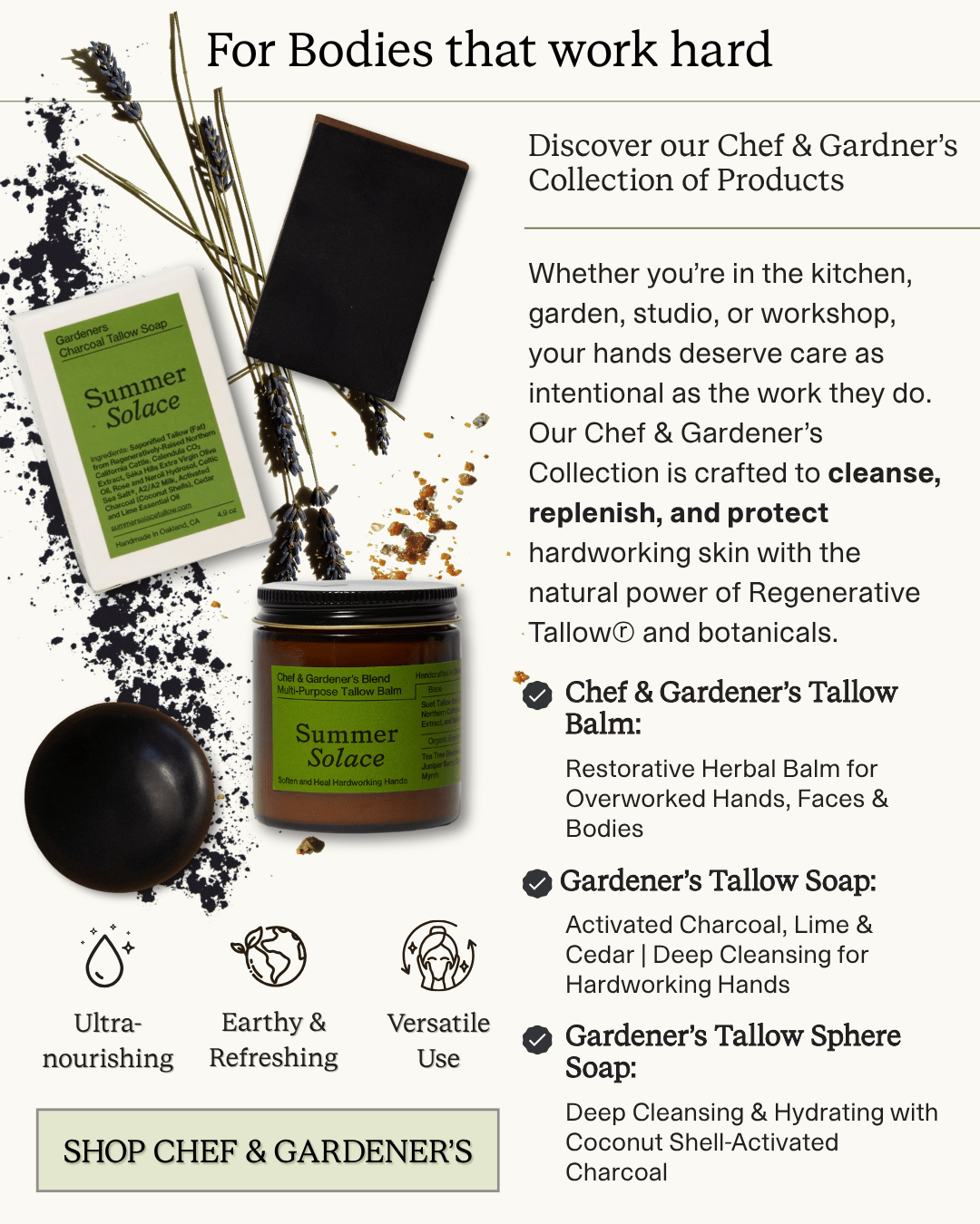Summer Solace Tallow - Chef & Gardener’s Healing Balm – Rosemary, Myrrh & Tea Tree - Tallow Balm