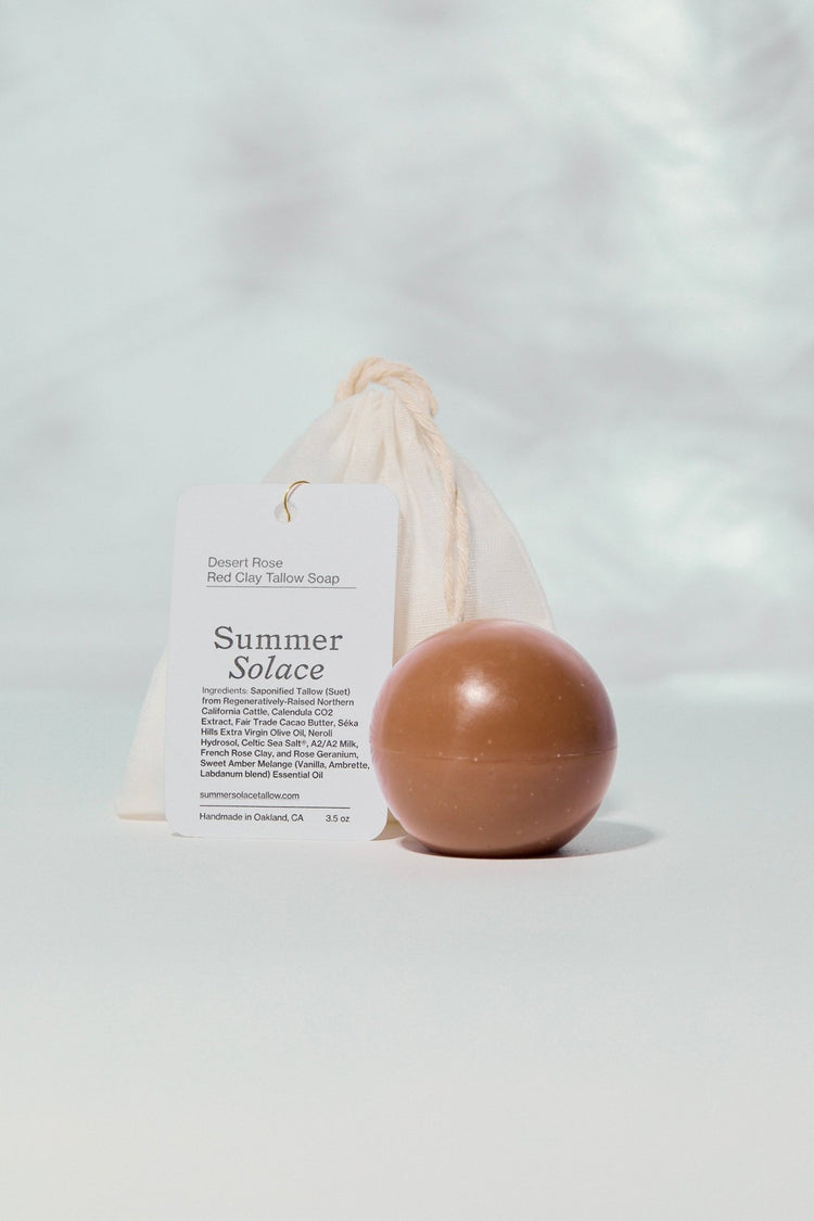 Summer Solace Tallow - Desert Rose – Red Clay Sphere Soap | Floral & Cacao Butter Infusion - Tallow Soap