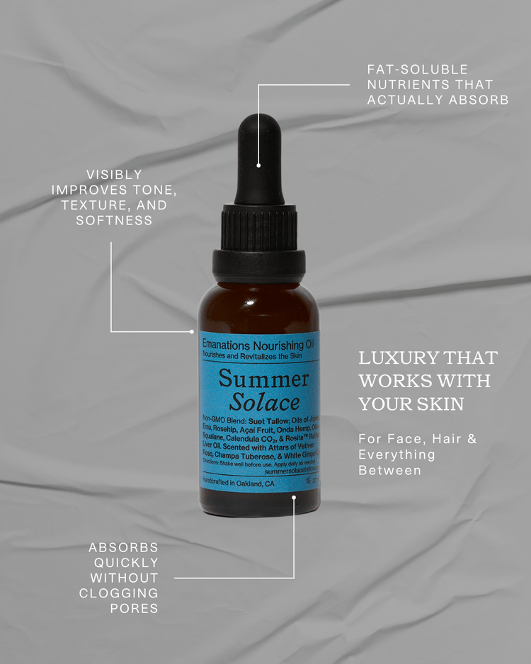 Summer Solace Tallow - Emanations Profound Face Oil – Deeply Nourishing Tallow, Emu Oil, Champa, Tuberose & White Ginger Lily - Face and Hair Oil