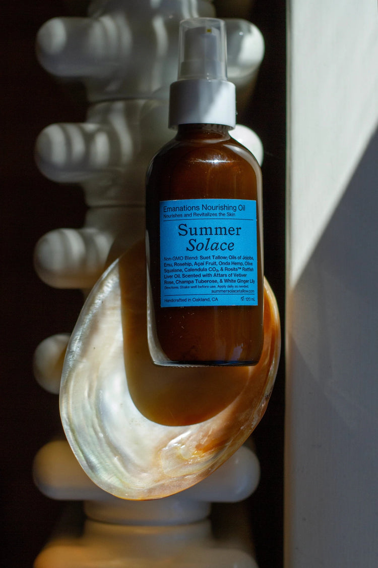 Summer Solace Tallow - Emanations Tallow & Emu Face Oil • Sea Buckthorn & Floral Attars • Dry, Sensitive & Mature Skin - Face and Hair Oil