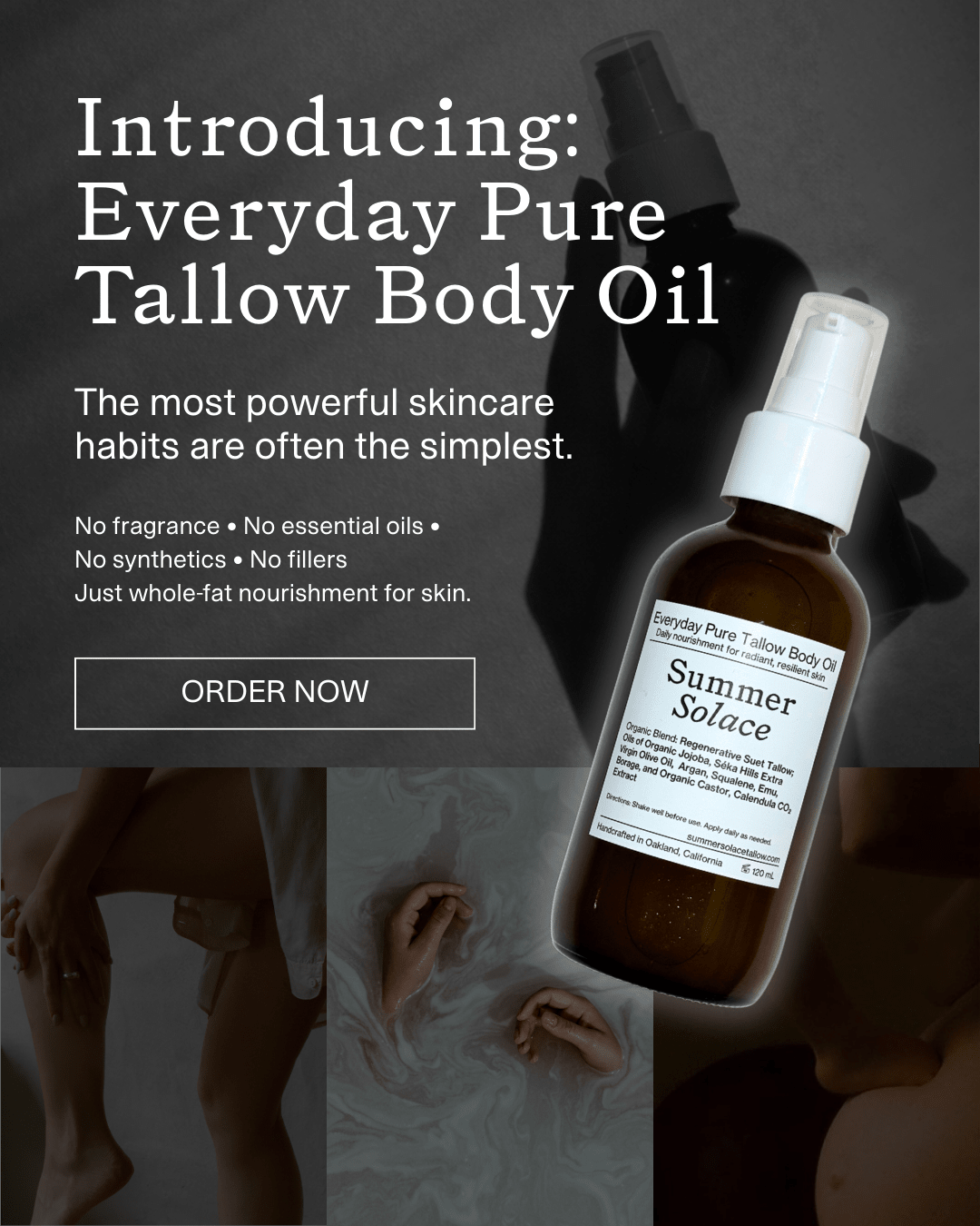 Summer Solace Tallow - Everyday Pure Tallow Body Oil - Face and Hair Oil