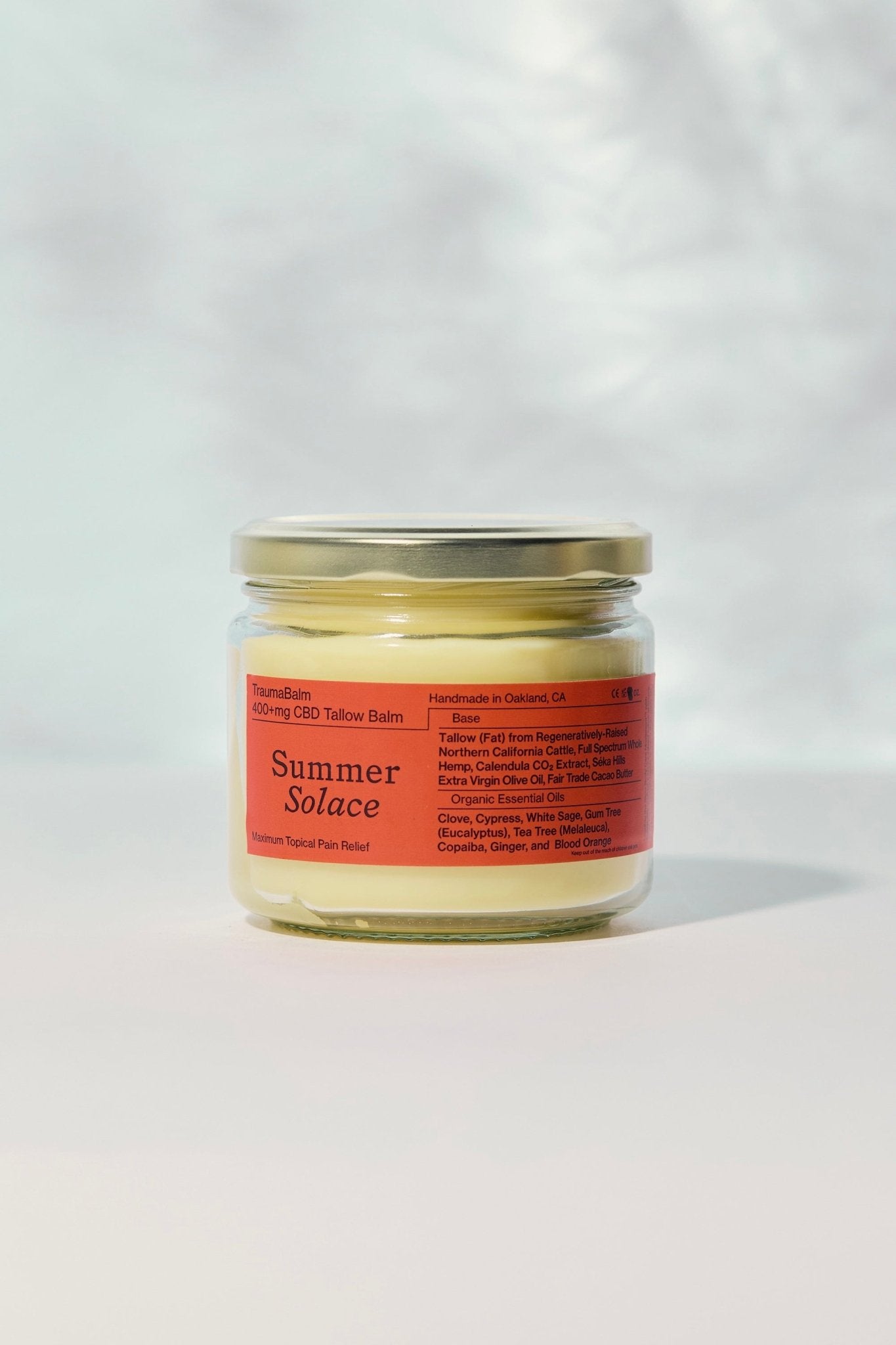 Summer Solace Tallow - Family Size Scented Tallow Balm – 11.5 oz Clear Glass Jar - Tallow Balm