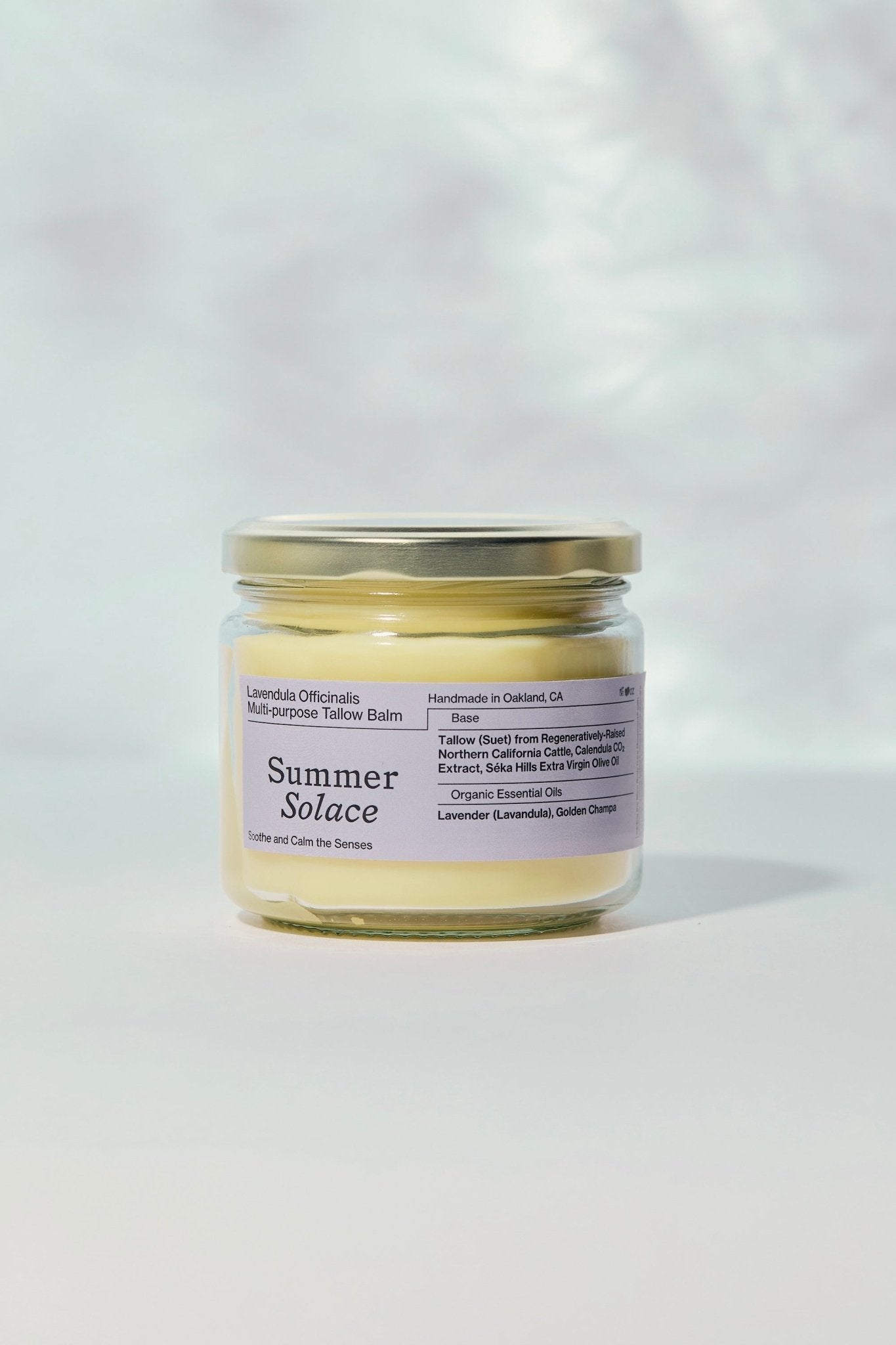 Summer Solace Tallow - Family Size Scented Tallow Balm – 11.5 oz Clear Glass Jar - Tallow Balm