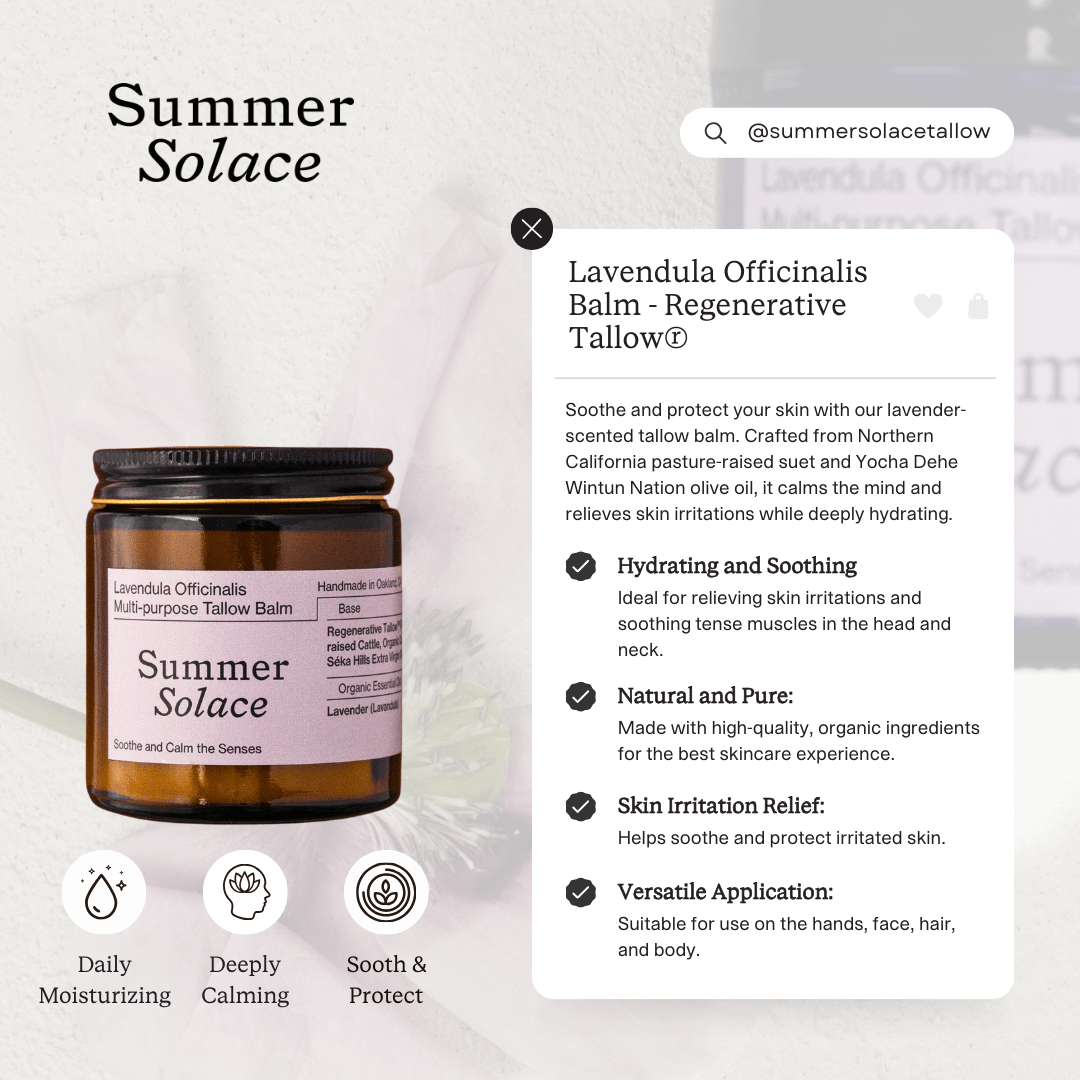 Summer Solace Tallow - Lavendula Officinalis Balm (Lavender + Golden Champa) - Regenerative Tallow® - Tallow Balm