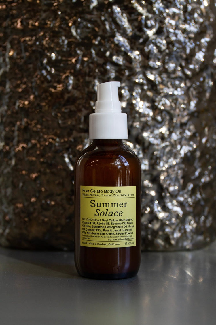 Summer Solace Tallow - Pear Gelato Body Oil – Zinc and Pearl Extract - Updated Formula 2026 - Face and Hair Oil