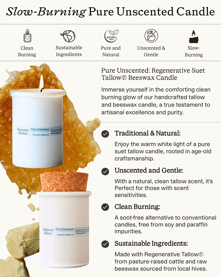 Summer Solace Tallow - Pure Unscented Tallow Collection | Regenerative Skincare & Candle Set - Gift Sets