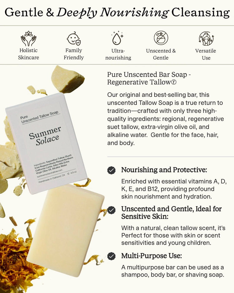 Summer Solace Tallow - Pure Unscented Tallow – Slow Body Care® Set - Tallow Balm