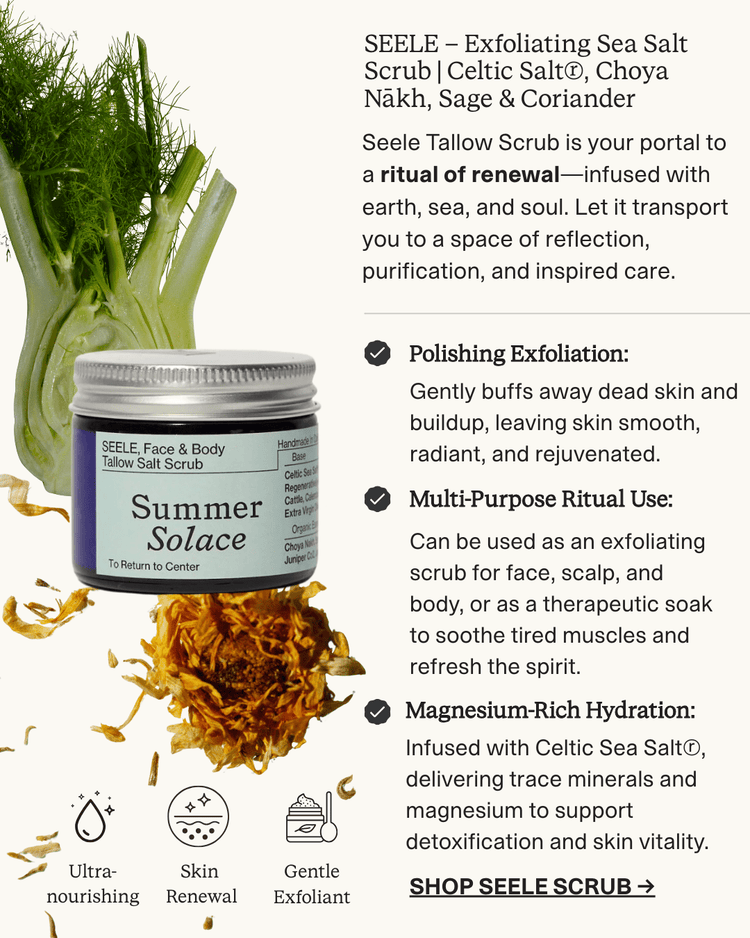 Summer Solace Tallow - SEELE – Exfoliating Sea Salt Scrub | Celtic Salt®, Choya Nākh, Sage & Coriander - Tallow Scrub