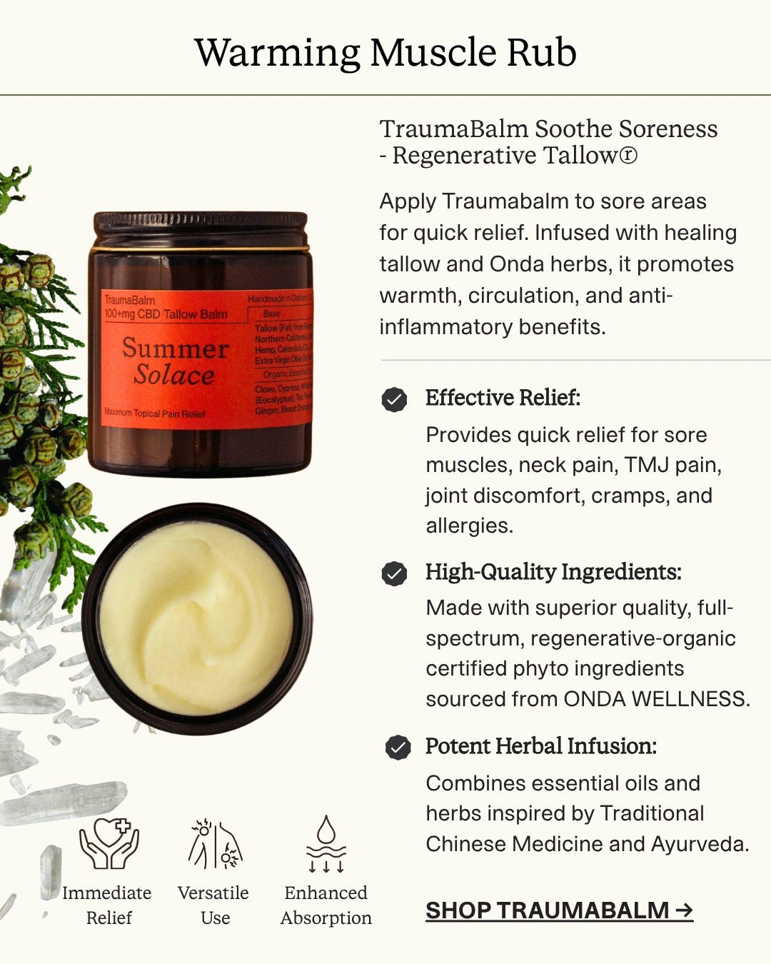 Summer Solace Tallow - TraumaBalm Set – Warming Muscle Rub | Capsicum & Thai Ginger - Tallow Balm