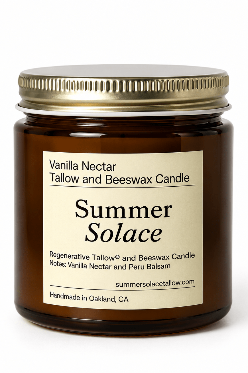Summer Solace Tallow - Vanilla Nectar – Tallow & Beeswax Candle with Peru Balsam | Travel Size 4 oz - Tallow Candle