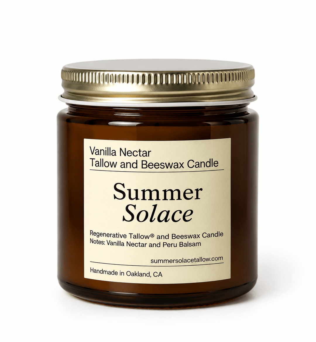 Summer Solace Tallow - Vanilla Nectar – Tallow & Beeswax Candle with Peru Balsam | Travel Size 4 oz - Tallow Candle