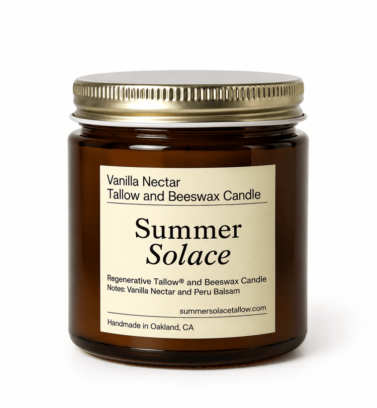 Summer Solace Tallow - Vanilla Nectar – Tallow & Beeswax Candle with Peru Balsam | Travel Size 4 oz - Tallow Candle