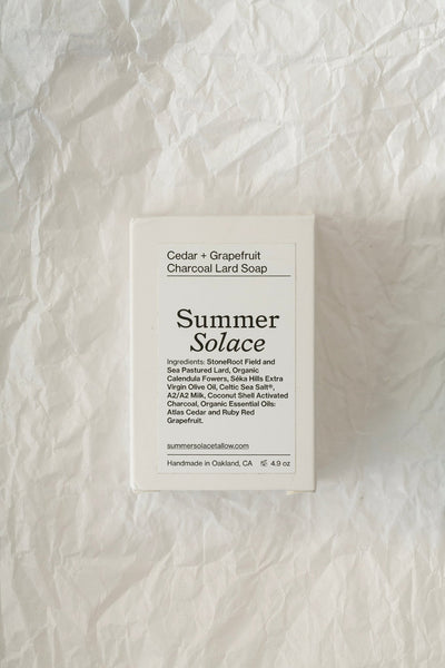 Summer Solace Tallow - Cedar and Grapefruit Charcoal Pastured Leaf-Lard Soap - Bar Soap